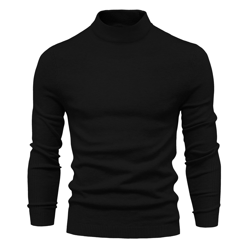 Rollkragenpullover für Herren mit mittellangem Kragen und Rundhalsausschnitt, Basic-Pullover aus Kaschmir