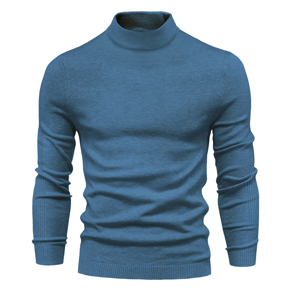 Rollkragenpullover für Herren mit mittellangem Kragen und Rundhalsausschnitt, Basic-Pullover aus Kaschmir
