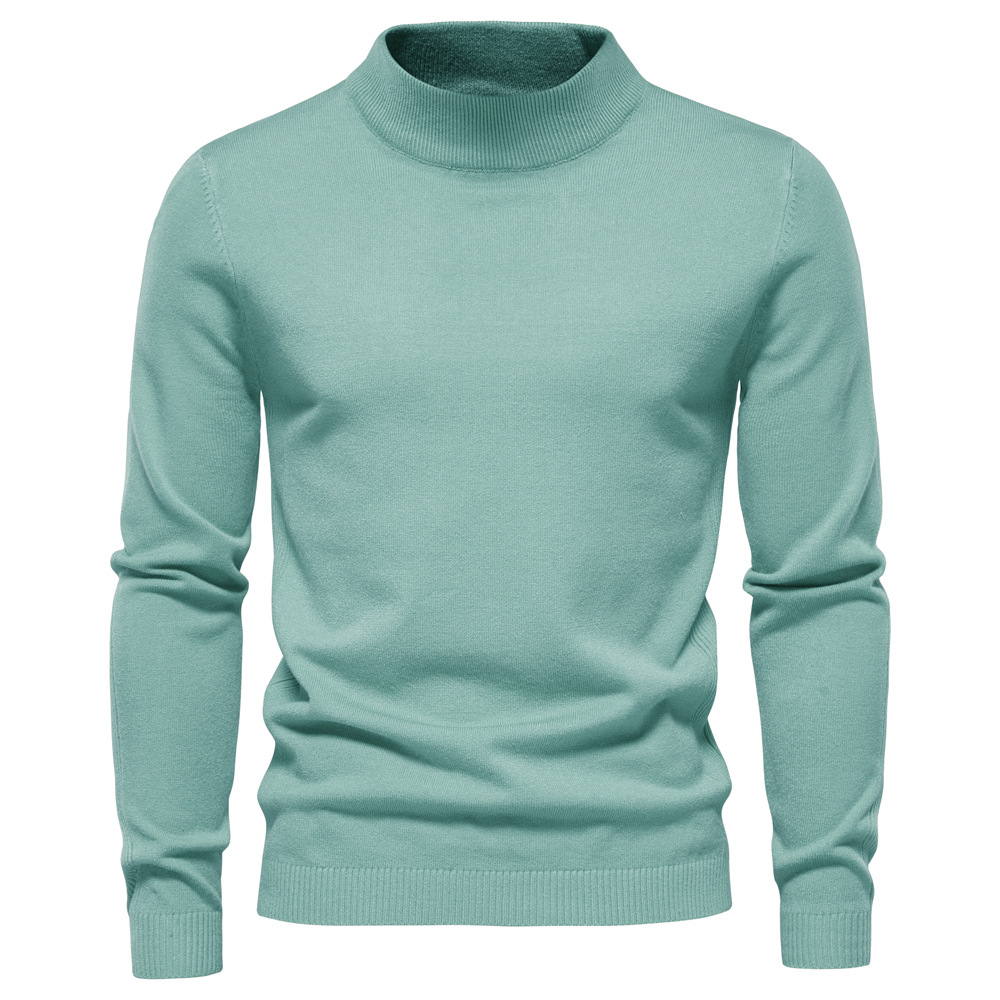 Rollkragenpullover für Herren mit mittellangem Kragen und Rundhalsausschnitt, Basic-Pullover aus Kaschmir