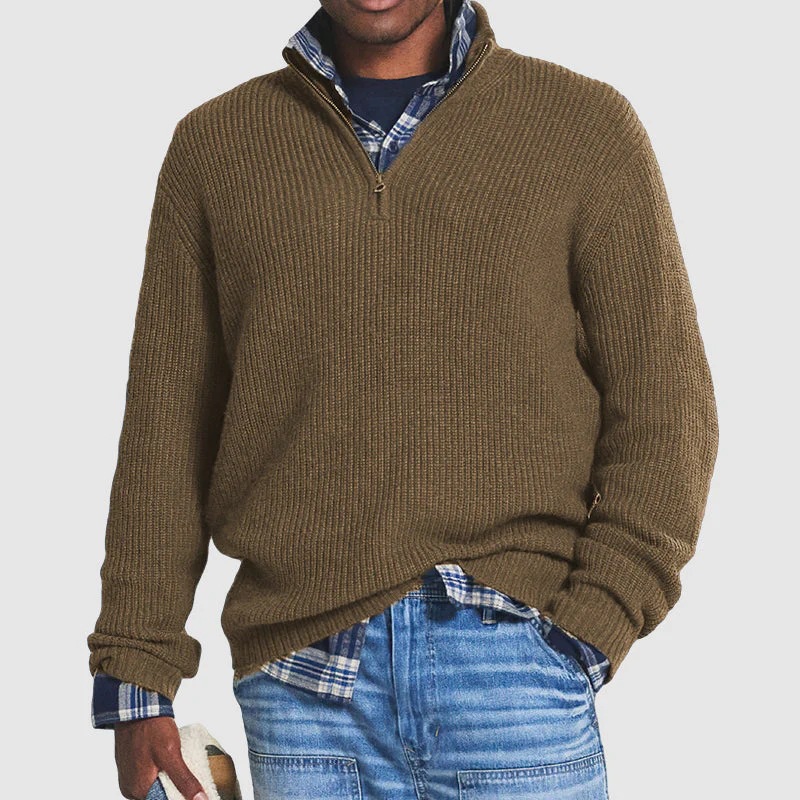 Herrenpullover aus Kaschmir mit Reißverschluss und Business-Casual-Muster