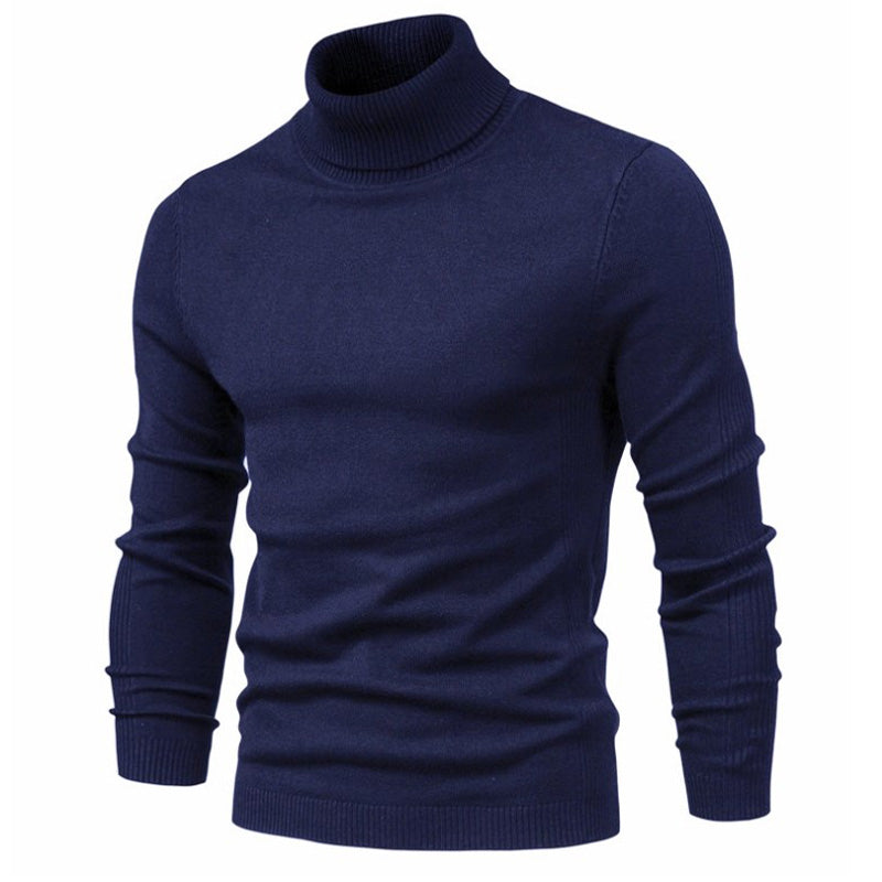 Rollkragenpullover für Herren mit mittellangem Kragen und Rundhalsausschnitt, Basic-Pullover aus Kaschmir