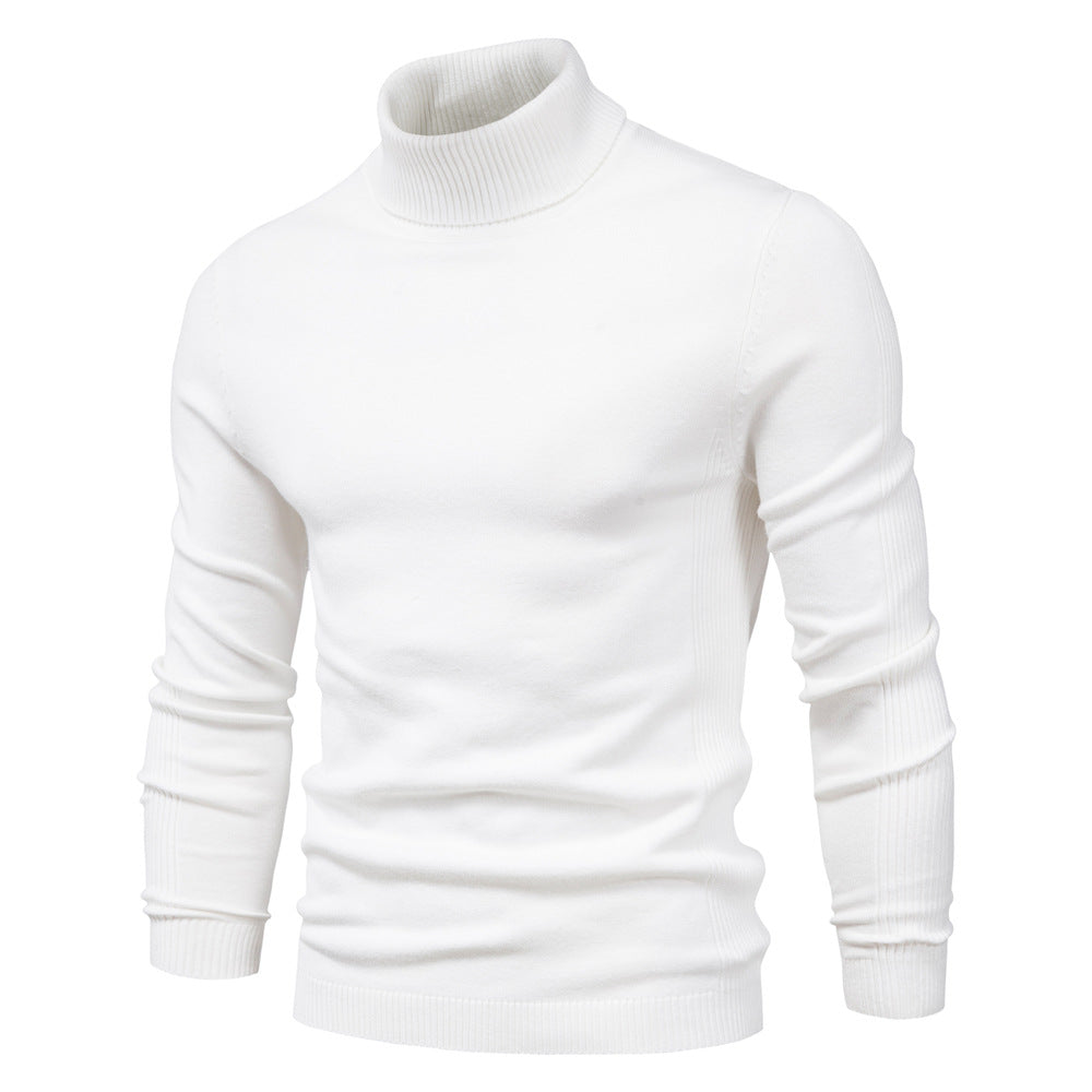 Rollkragenpullover für Herren mit mittellangem Kragen und Rundhalsausschnitt, Basic-Pullover aus Kaschmir