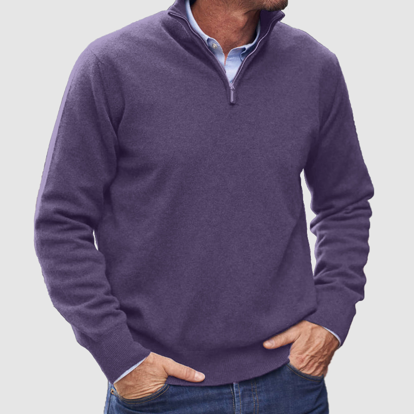 Herren Kaschmir Reißverschluss Basic Pullover
