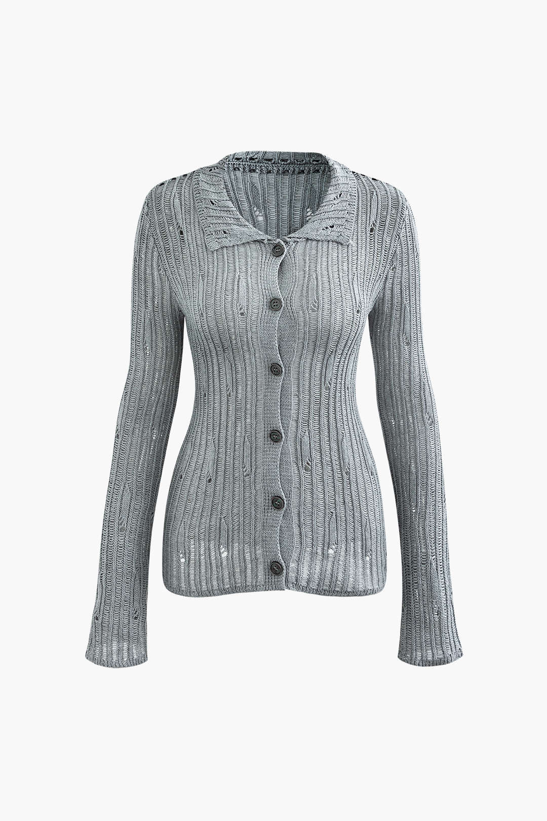 Long Sleeve Solid Knit Top with Hi-Lo Hem and Side Slits