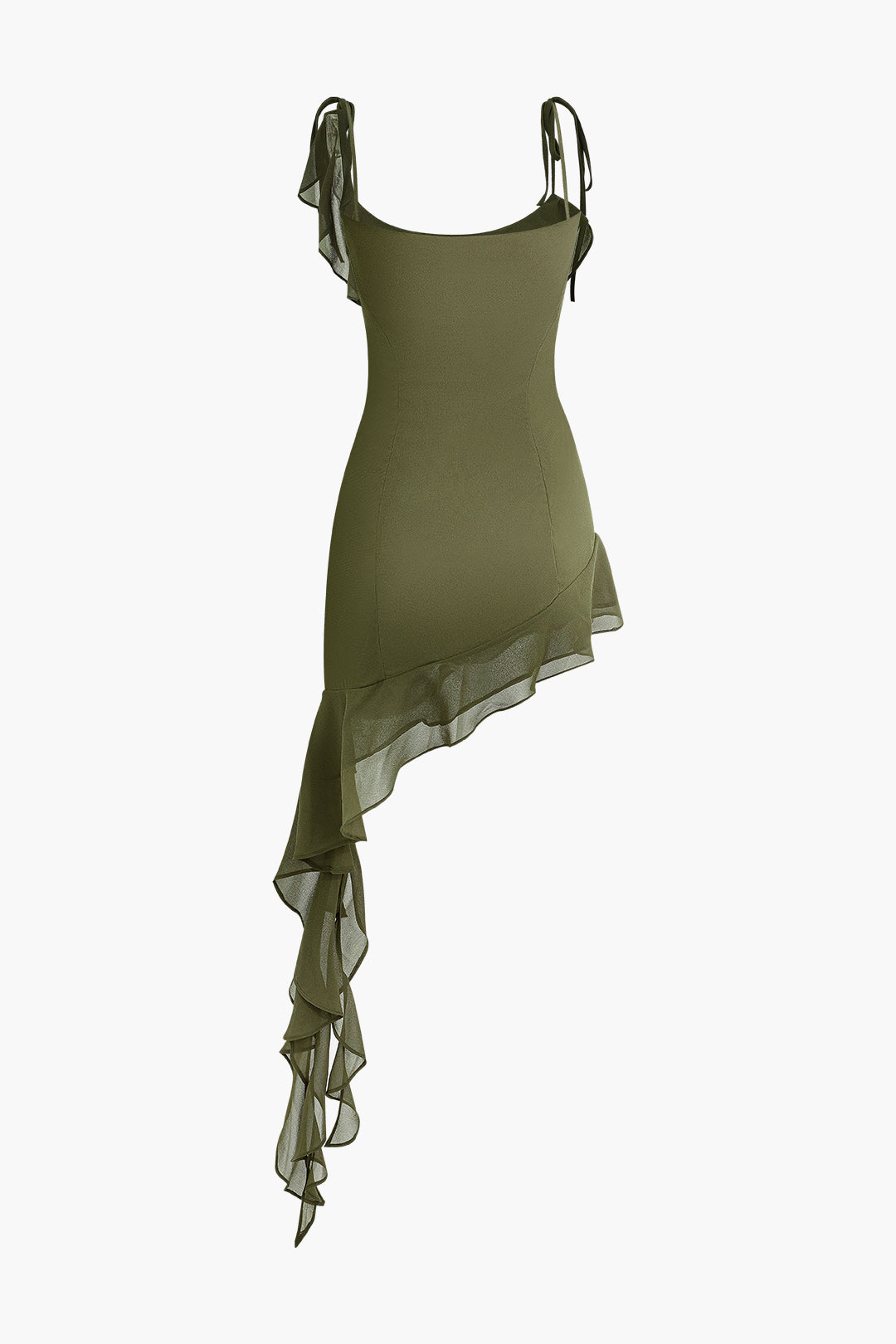 Solid Asymmetrical Hem Ruffle Slip Mini Dress