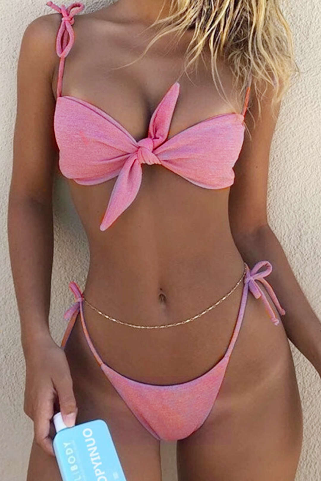 Glitter Knot Ruched Side Tie Bikini Set