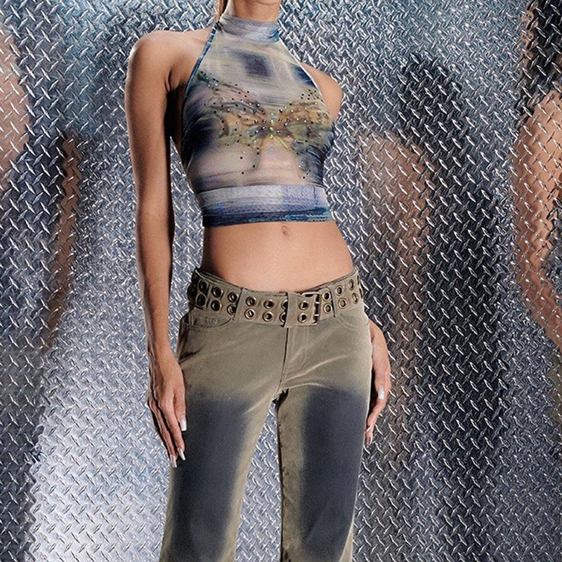Abstract Print Mesh Tank Top