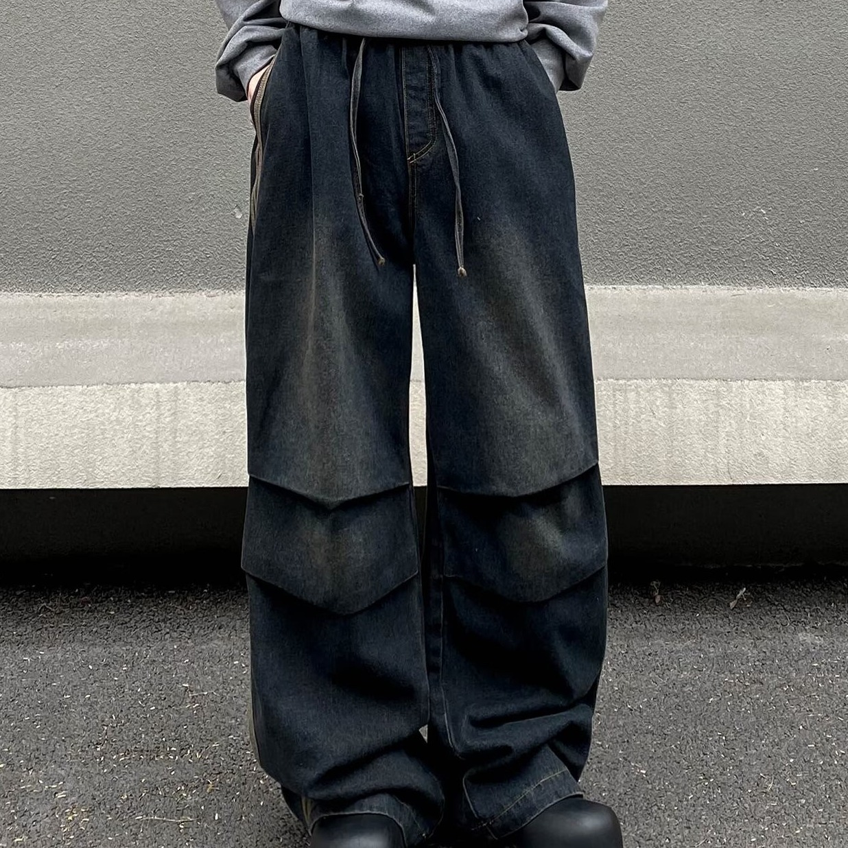 Drawstring Straight Leg Pocket Jeans