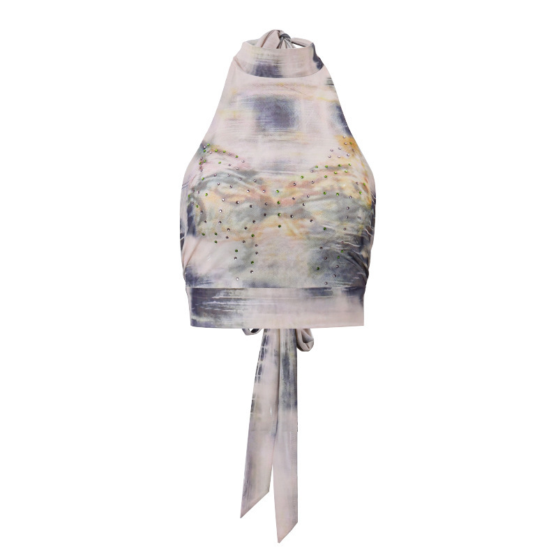 Abstract Print Mesh Tank Top