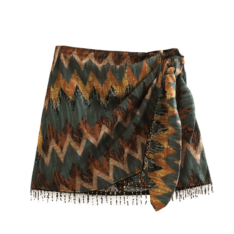 Printed Tassels Mini Skirt