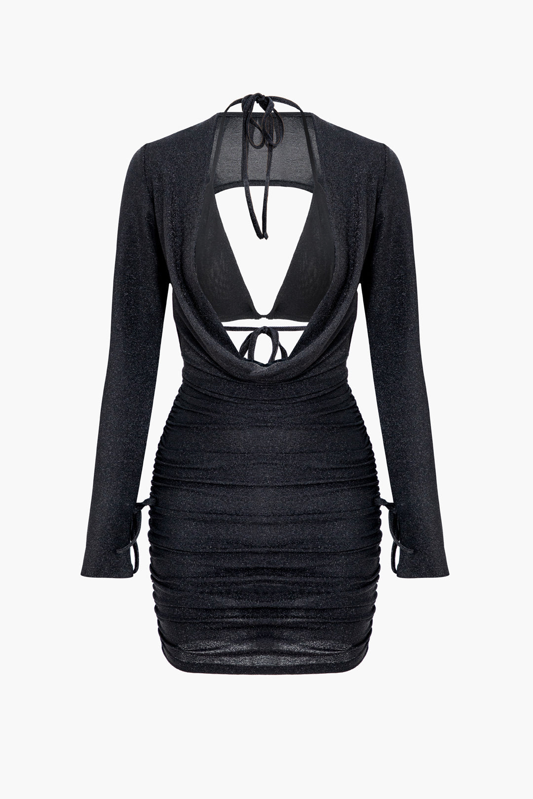 navy blue dress for baby girl Ruched Backless Bodycon Mini Dress in Black main image 1
