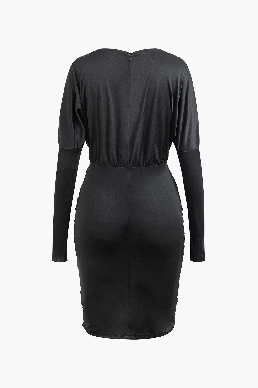 V Neck Long Sleeve Bodycon Ruched Midi Dresses main image 1
