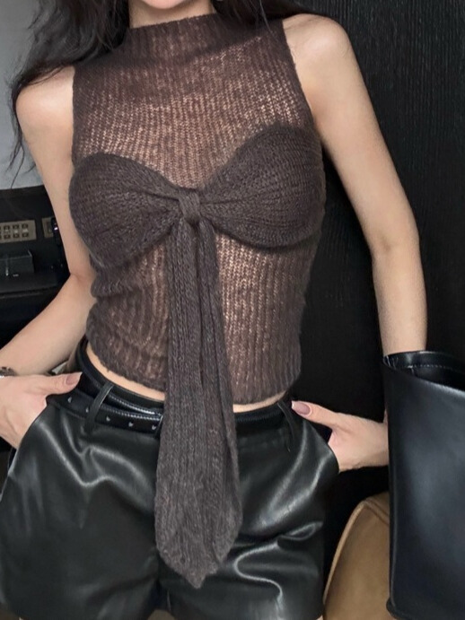Layered Ring Front Cut Out Sleeveless Bra Top