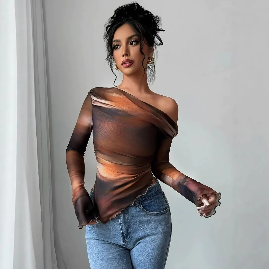 Tie Dye Sheer Mesh Long Sleeve Top