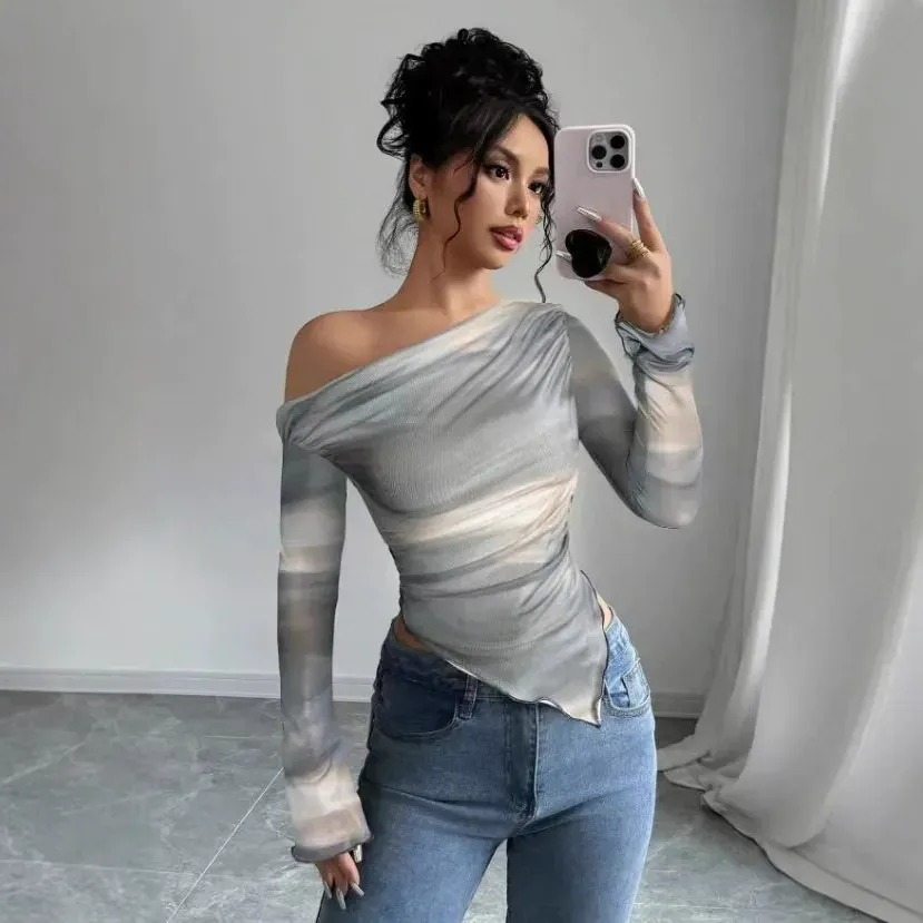 Tie Dye Sheer Mesh Long Sleeve Top
