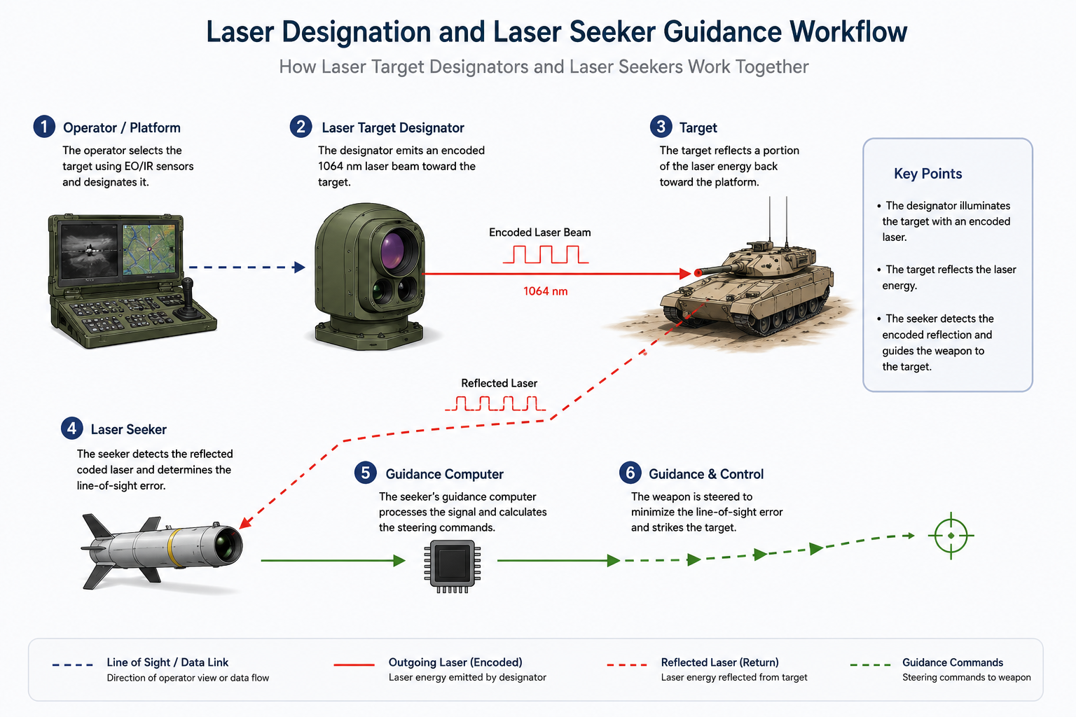 Learn how laser target designators enable semi-active laser guidance by providing coded target illumination for laser seekers. 