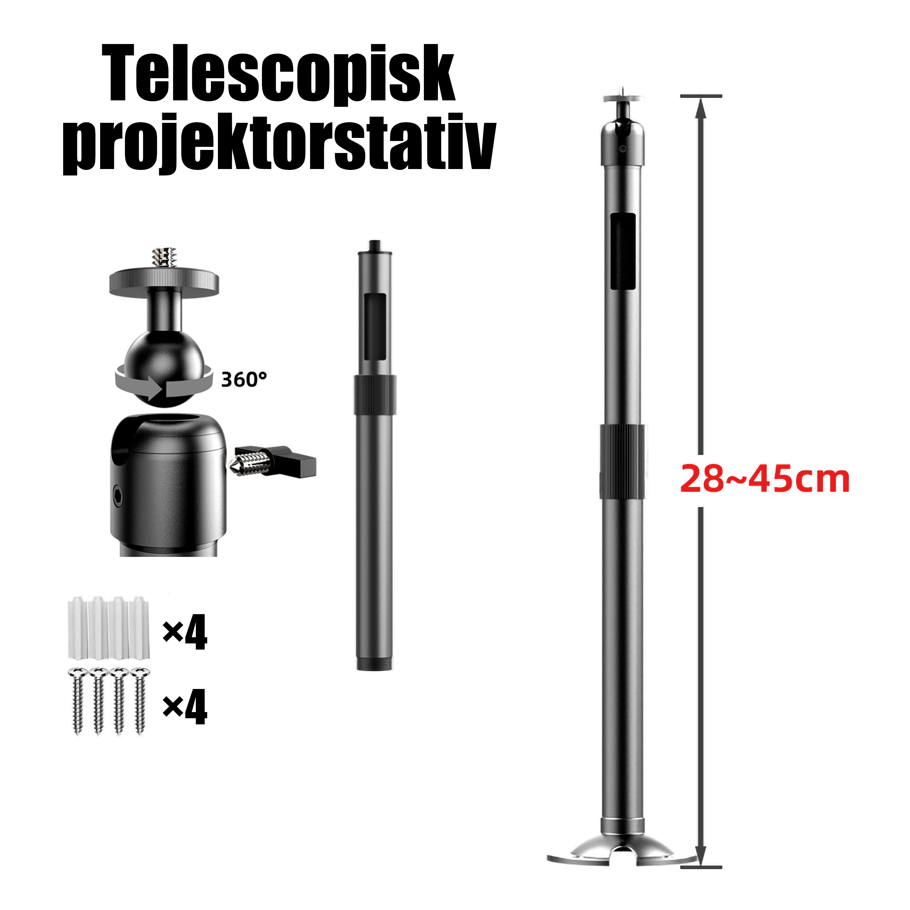 Justerbart telescopisk projektorstativ (28-45 cm)