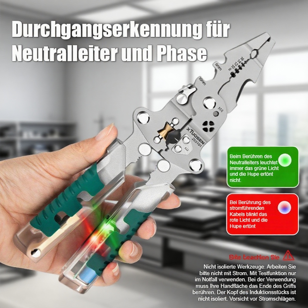 🔧 Alles in einem! Ein vielseitiges Werkzeug für jede Situation. Schraubendreher, Abisolierzange, Spannungsprüfer - alles kompakt in Ihrer Tasche.