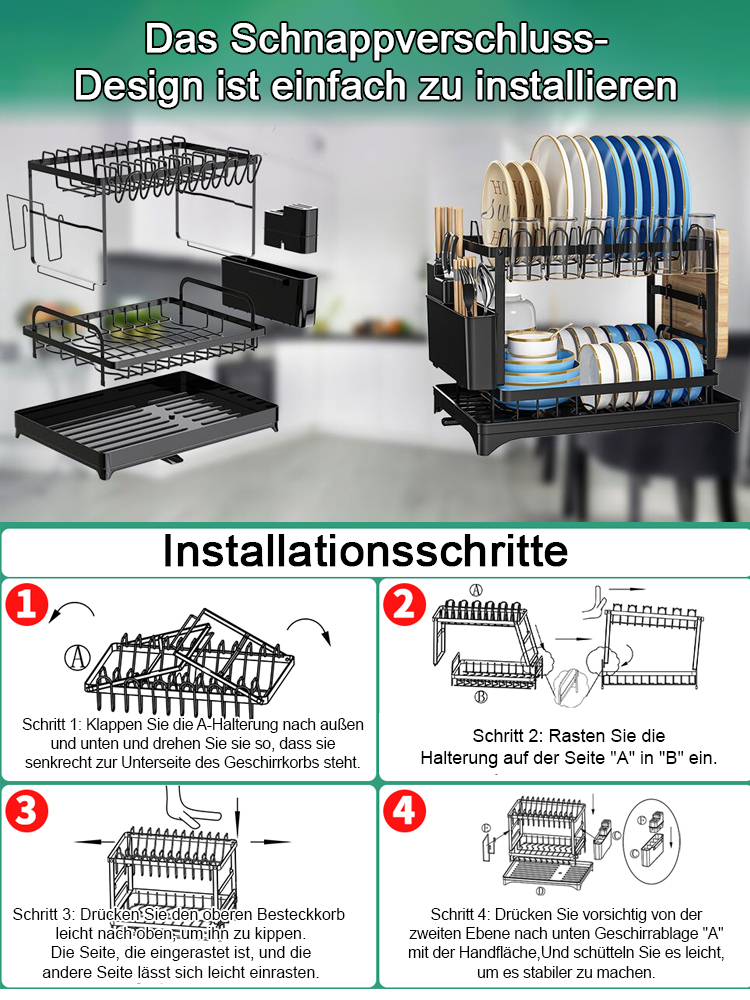 Multifunktionales Abtropfgestell, entwickelt in Deutschland, 5 Lagen rostfreier, verdickter Kohlenstoffstahl, belastbar bis 20 kg