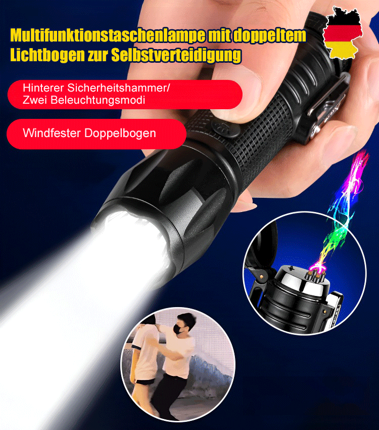 【50% Rabatt🔥🔥】Dual Arc Defensiv-Taschenlampe-Selbstverteidigungswerkzeuge
