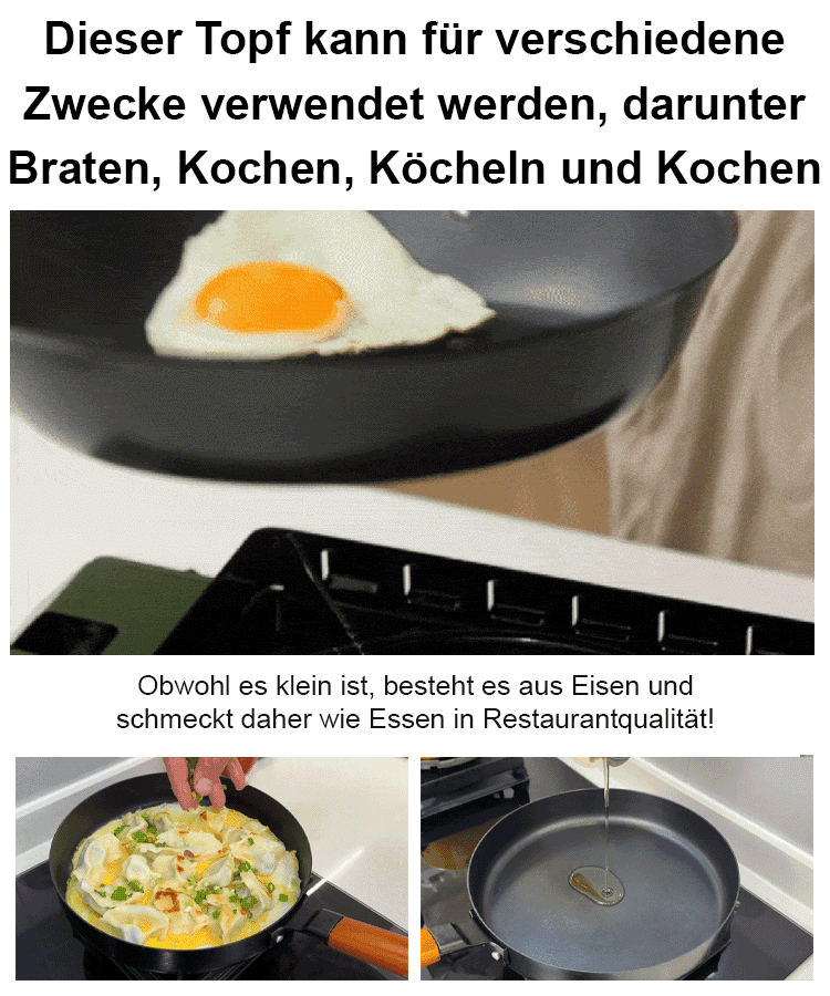 99,9 % hochreines Eisen, handgeschmiedet, 0-Beschichtungsdesign, TÜV-Sicherheitszertifizierung, 10 Jahre Garantie