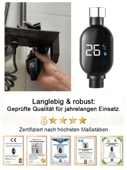 ⭐ Selbsterhitzendes Duschthermometer Ohne Strom Sofort Warmes Wasser LED Anzeige ⭐