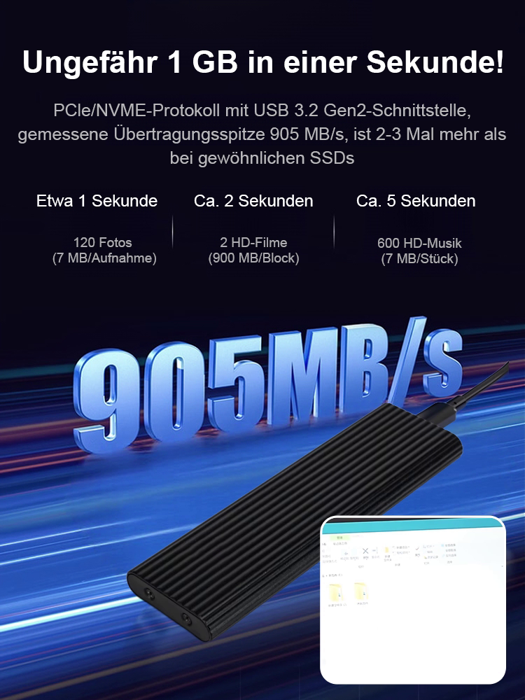 TÜV-geprüft ⭐ 16TB Military-Grade Mini SSD ⭐ 905MB/s High-Speed ⭐ IP55 Wasserdicht ⭐ Plug Play
