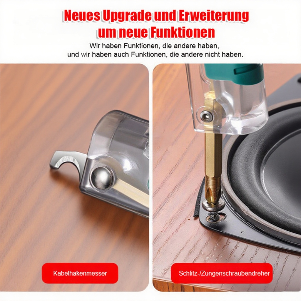 🔧 Alles in einem! Ein vielseitiges Werkzeug für jede Situation. Schraubendreher, Abisolierzange, Spannungsprüfer - alles kompakt in Ihrer Tasche.