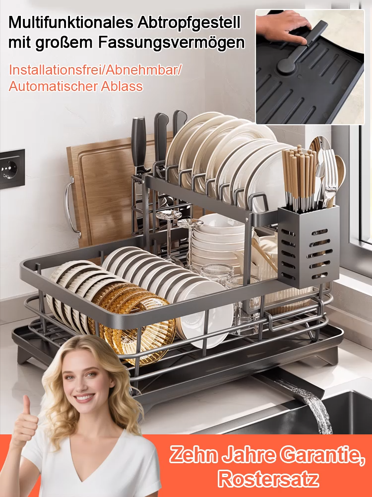 Multifunktionales Abtropfgestell, entwickelt in Deutschland, 5 Lagen rostfreier, verdickter Kohlenstoffstahl, belastbar bis 20 kg