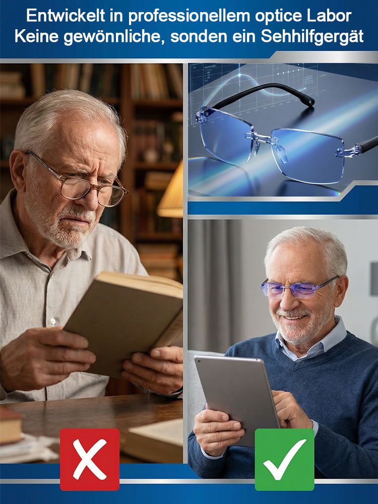 ⭐ Gleitsicht Lesebrille ⭐Blaulichtfilter ⭐ Ultraleicht 6.2g ⭐ HD Sicht ohne Rahmen⭐ Smarte Autofokus Gleitsichtbrille aus Titan mit Blaulichtfilter selbsttönend und extrem leicht