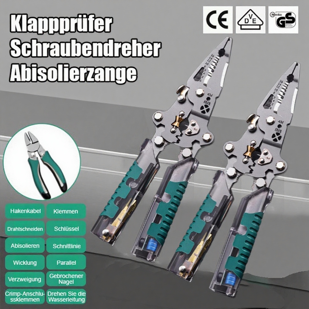 🔧 Alles in einem! Ein vielseitiges Werkzeug für jede Situation. Schraubendreher, Abisolierzange, Spannungsprüfer - alles kompakt in Ihrer Tasche.