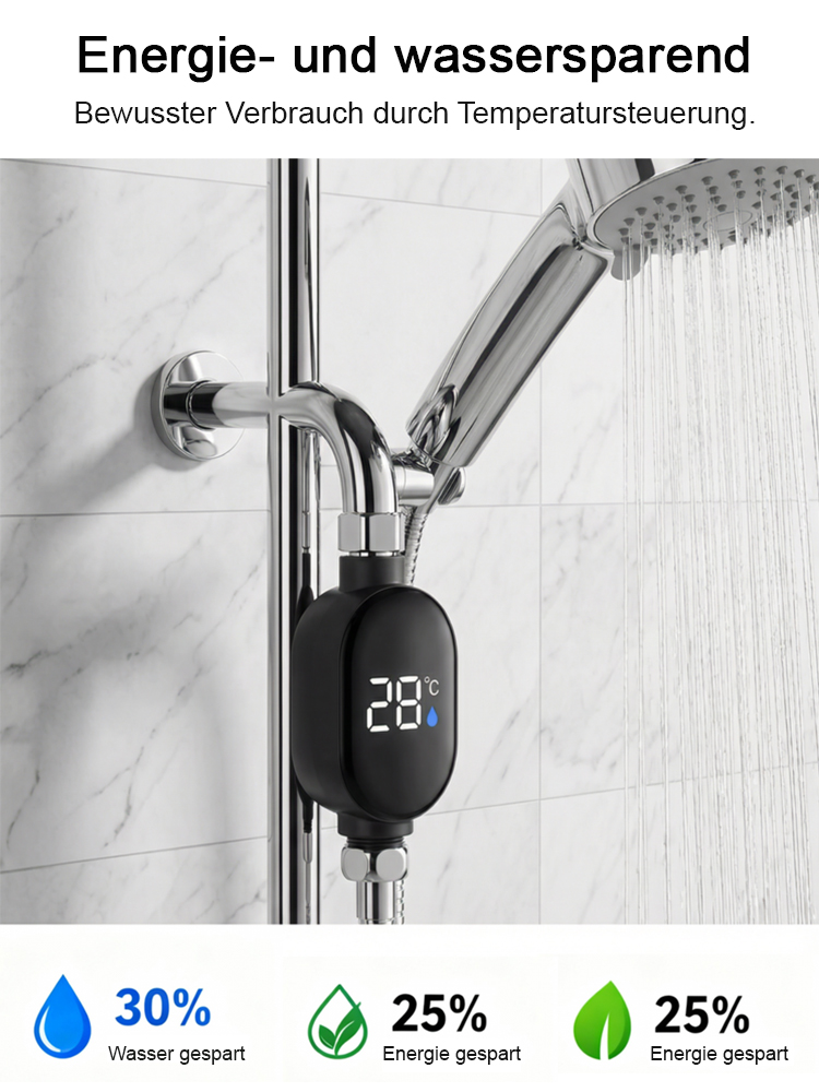 ⭐ Selbsterhitzendes Duschthermometer Ohne Strom Sofort Warmes Wasser LED Anzeige ⭐