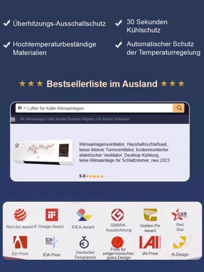 Energiesparender Klima-Lüfter, kein manueller Einbau, für Heizen und Kühlen.