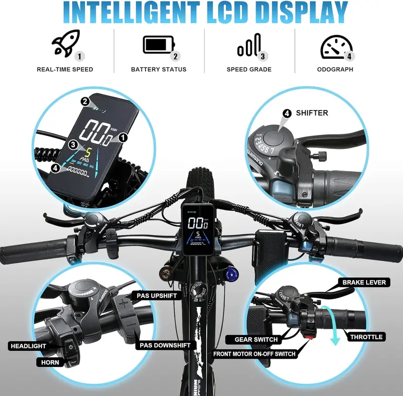 Bicicleta el&eacute;ctrica de monta&ntilde;a   48V 23ah 1104WH Bater&iacute;a   Motor Bicicleta el&eacute;ctrica de neum&aacute;ticos gruesos -   suspensi&oacute;n completa AWD E-Bike para adultos - Bater&iacute;a removible y rendimiento   detalles 10