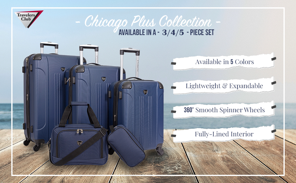 chicago plus collection, 3piece, 4piece, 5piece, value set, colors, lightweight, expandable, travel