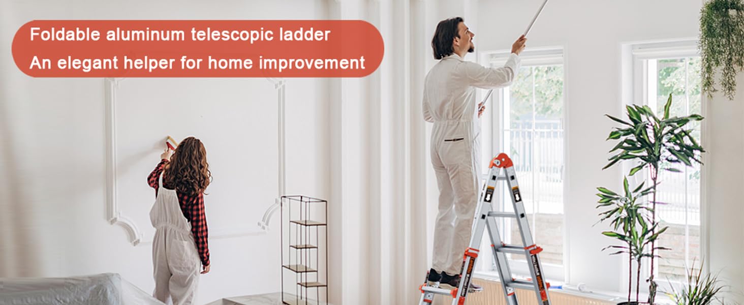 Ladder, A Frame 4 Step Ladder Extension, 14 FT AntiSlip Multi Positio