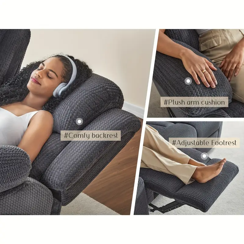 Sof&aacute; reclinable de 3 plazas, sof&aacute; de 85 pulgadas con portavasos para  ,   sof&aacute; gris de gran tama&ntilde;o con reclinable de doble respaldo. detalles 0