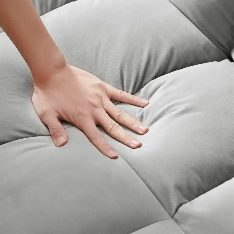 Sofá convertible de terciopelo 3 en 1, mejora de la versión anterior, con colchón plegable, respaldo inclinable, cojines y bolsillos para dormir, ideal para dormitorio,   y apartamento, cubierta de sofá en   y gris detalles 8