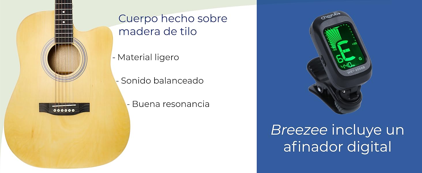 guitarra acustica electrica incluye accesorios funda afinador capo cable auxiliar