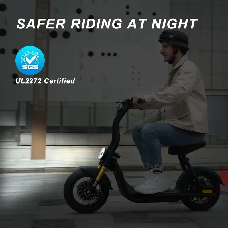 Ciclomotores para adultos, ciclomotor, , scooter eléctrico de neumáticos gruesos, scooter eléctrico de alta . Ciclomotor eléctrico para adultos, scooter eléctrico para adultos con asiento, batería de litio de 12 Ah, neumáticos llenos de aire de 10, frenos: disco delantero y trasero detalles 4