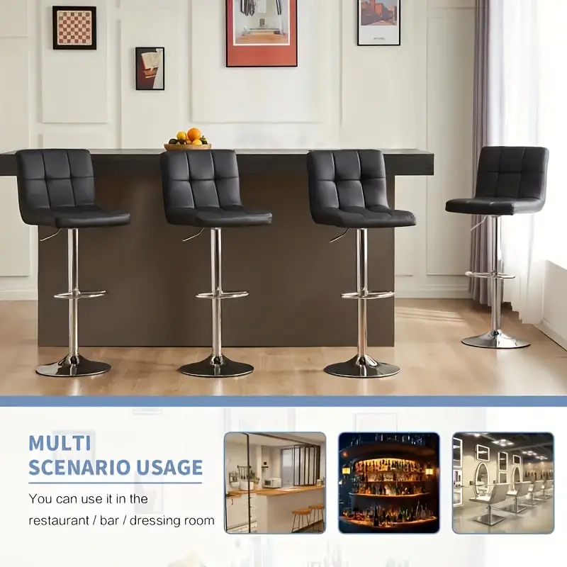 Conjunto de 4 taburetes de bar: Cuero PU de lujo, giratorios y ajustables, taburetes de mostrador de   brazos con coj&iacute;n engrosado y respaldo, taburetes de bar   hidr&aacute;ulica,   detalles 1