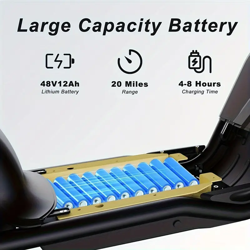 Ciclomotores para adultos, ciclomotor, , scooter eléctrico de neumáticos gruesos, scooter eléctrico de alta . Ciclomotor eléctrico para adultos, scooter eléctrico para adultos con asiento, batería de litio de 12 Ah, neumáticos llenos de aire de 10, frenos: disco delantero y trasero detalles 2