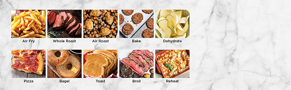 freír, asado entero, asado al aire, hornear, deshidratar, pizza, bagel, tostadas, asado, recalentar