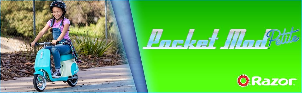 Razor; Ni&ntilde;os Paseando en Scooter Pocket Mod Petite; Moto El&eacute;ctrica; Ni&ntilde;as; Ruedas Neum&aacute;ticas
