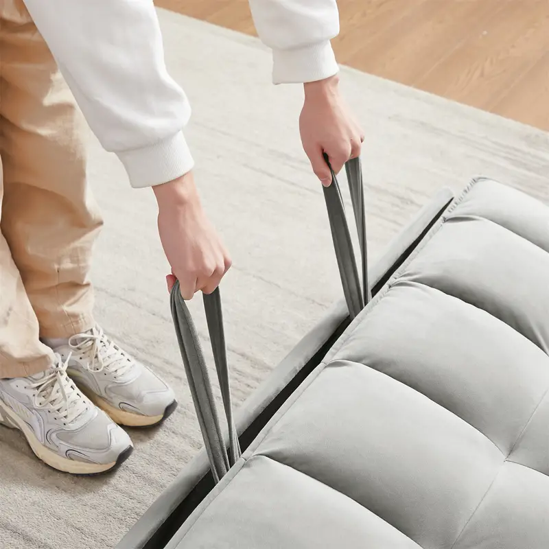 Sofá convertible de terciopelo 3 en 1, mejora de la versión anterior, con colchón plegable, respaldo inclinable, cojines y bolsillos para dormir, ideal para dormitorio,   y apartamento, cubierta de sofá en   y gris detalles 6