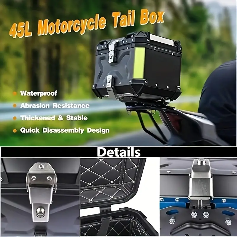 45l     tail box aluminum   luggage box       suitable for storing helmets and   luggage details 1