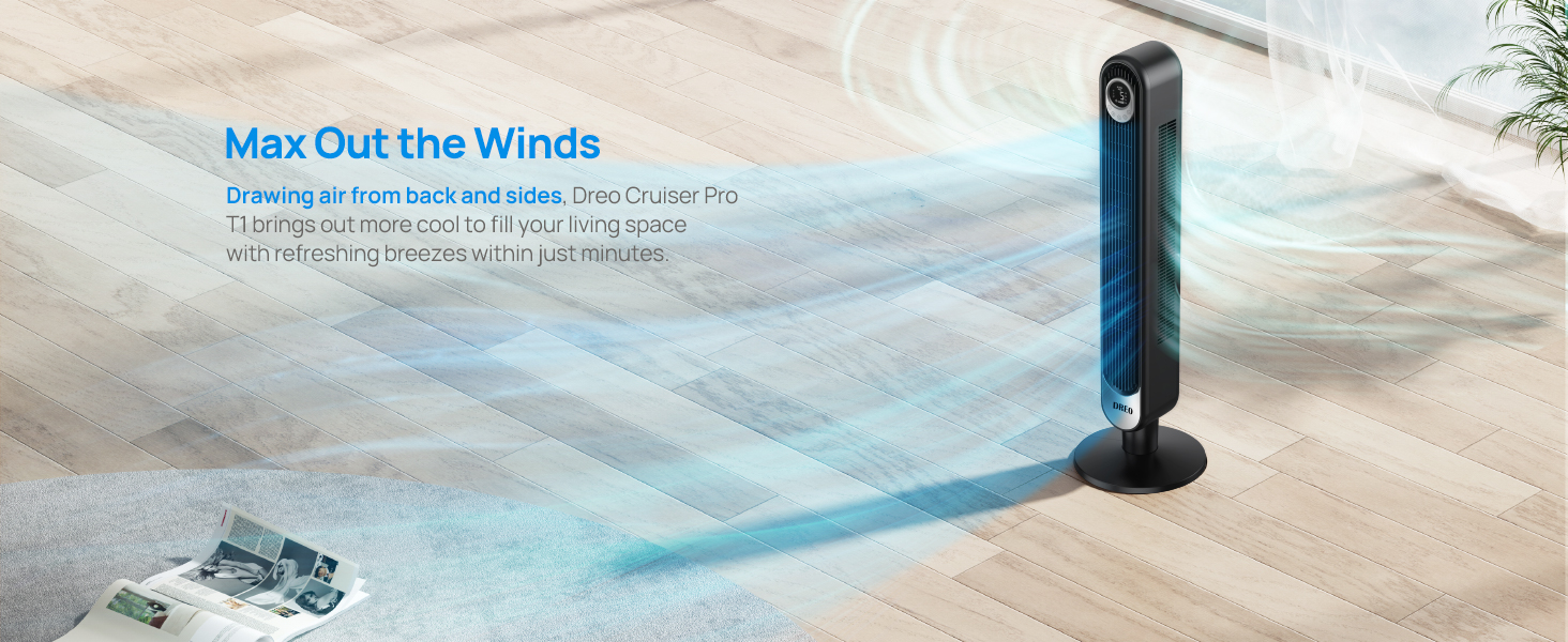 Dreo Smart Tower Fan WiFi Voice Control Floor Standing Bladeless Oscillating Fan with Remote-2