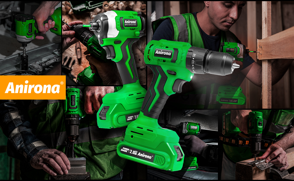 Kit De Atornillador De Impacto & Rotomartillo Sin Carbones