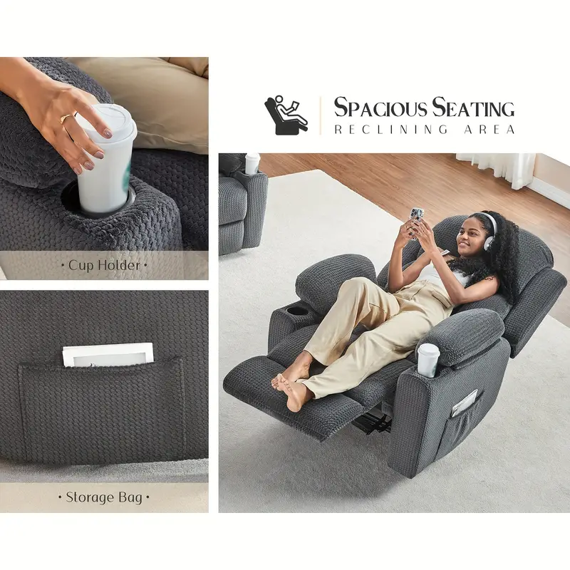 Sof&aacute; reclinable de 3 plazas, sof&aacute; de 85 pulgadas con portavasos para  ,   sof&aacute; gris de gran tama&ntilde;o con reclinable de doble respaldo. detalles 5