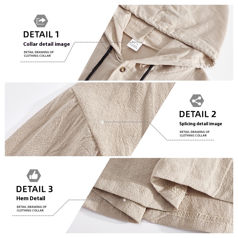 Men's Solid Color Cotton-Linen Hooded T-Shirt